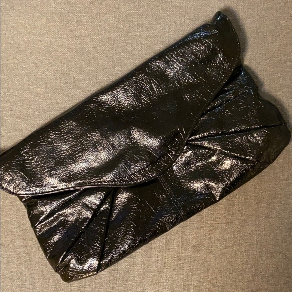 Boutique black patent envelope clutch purse